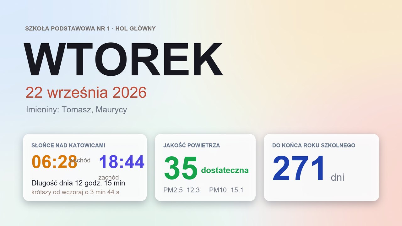 Ekran powitalny z dniem tygodnia