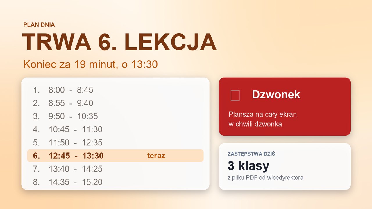 Ekran szkolny z planem lekcji